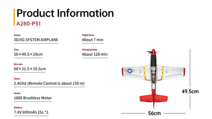 XK A280 P-51 Mustang "Bunnie" Brushless RC Plane