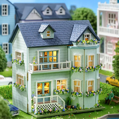 Cosyville Pale Blue Lily Home DIY Wooden Dollhouse