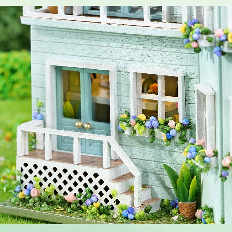 Cosyville Pale Blue Lily Home DIY Wooden Dollhouse