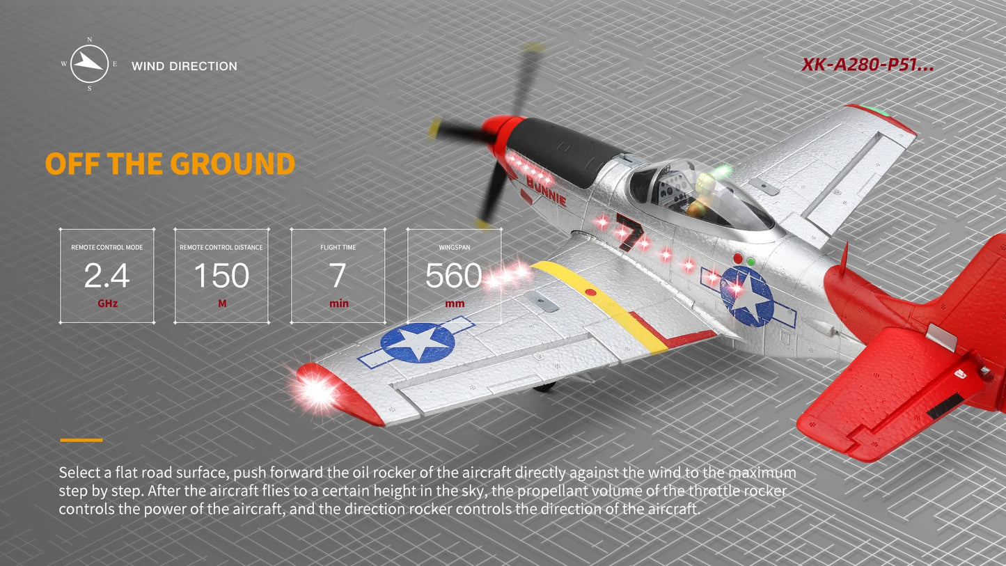 XK A280 P-51 Mustang "Bunnie" Brushless RC Plane