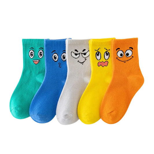 5 Pair Colourful Kids Emoticon Face Socks