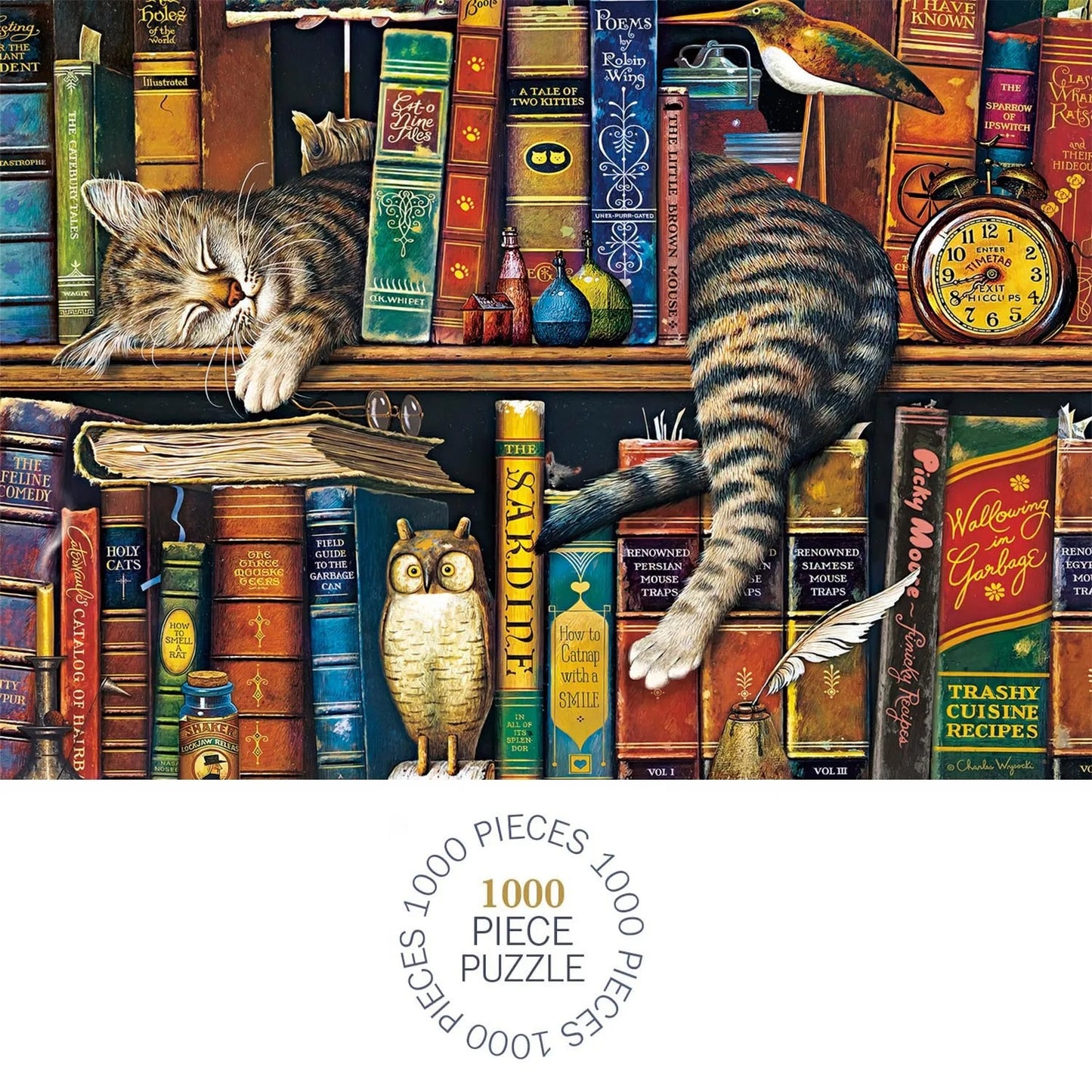 1000 Piece Bookshelf Tabby Cat Jigsaw Puzzle