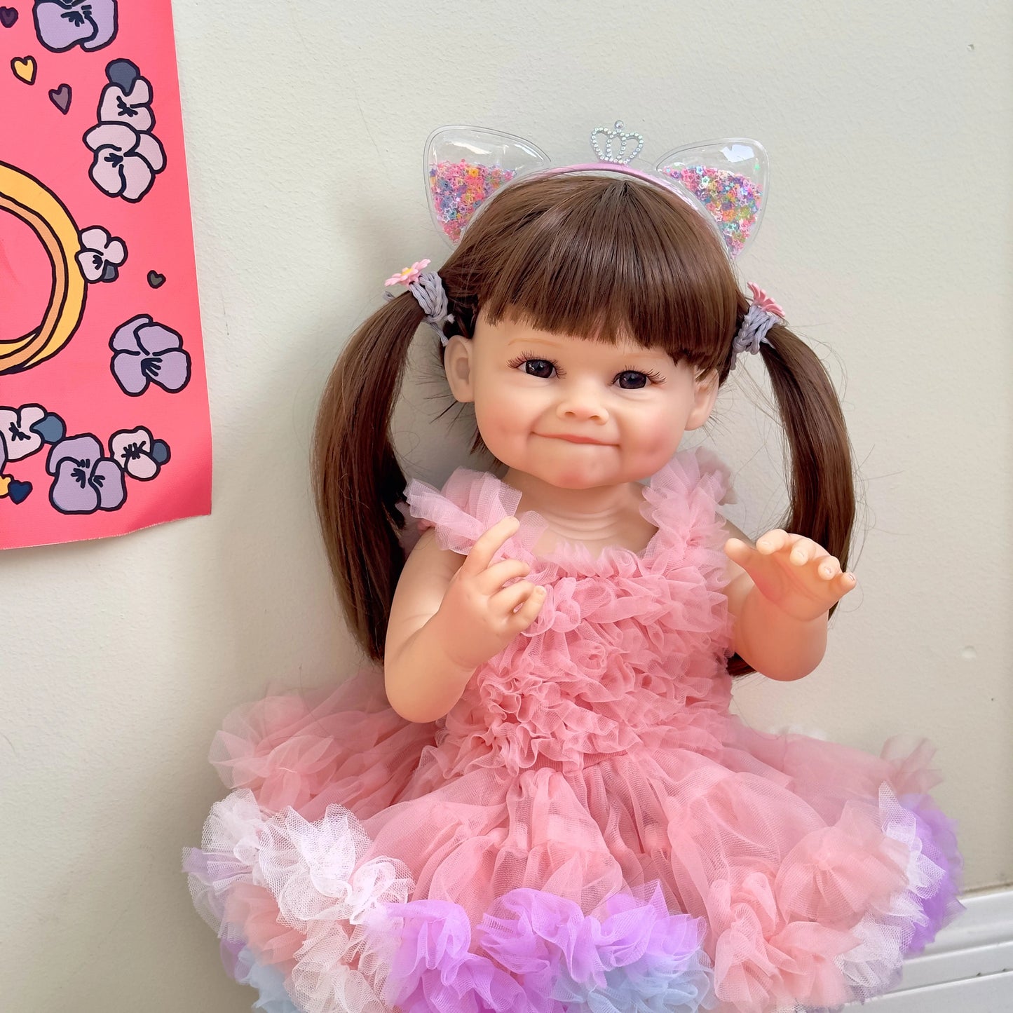 EverFaye Amelina Doll Pink Ruffled Dress and Accessories