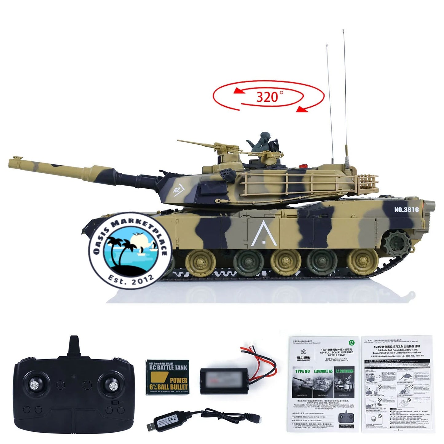 Bullet Ball (BB) Heng Long 1/24 M1A2 3816-2 RC Tank Abrams