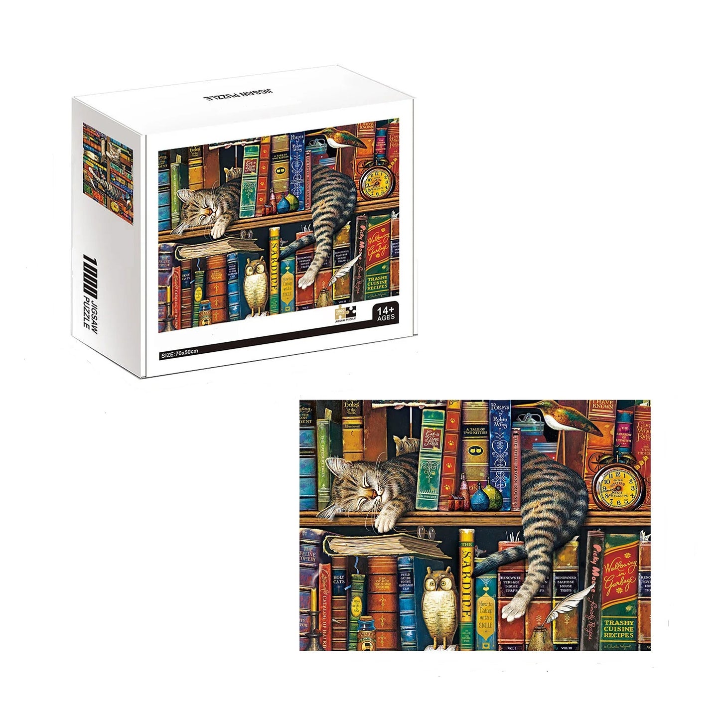 1000 Piece Bookshelf Tabby Cat Jigsaw Puzzle