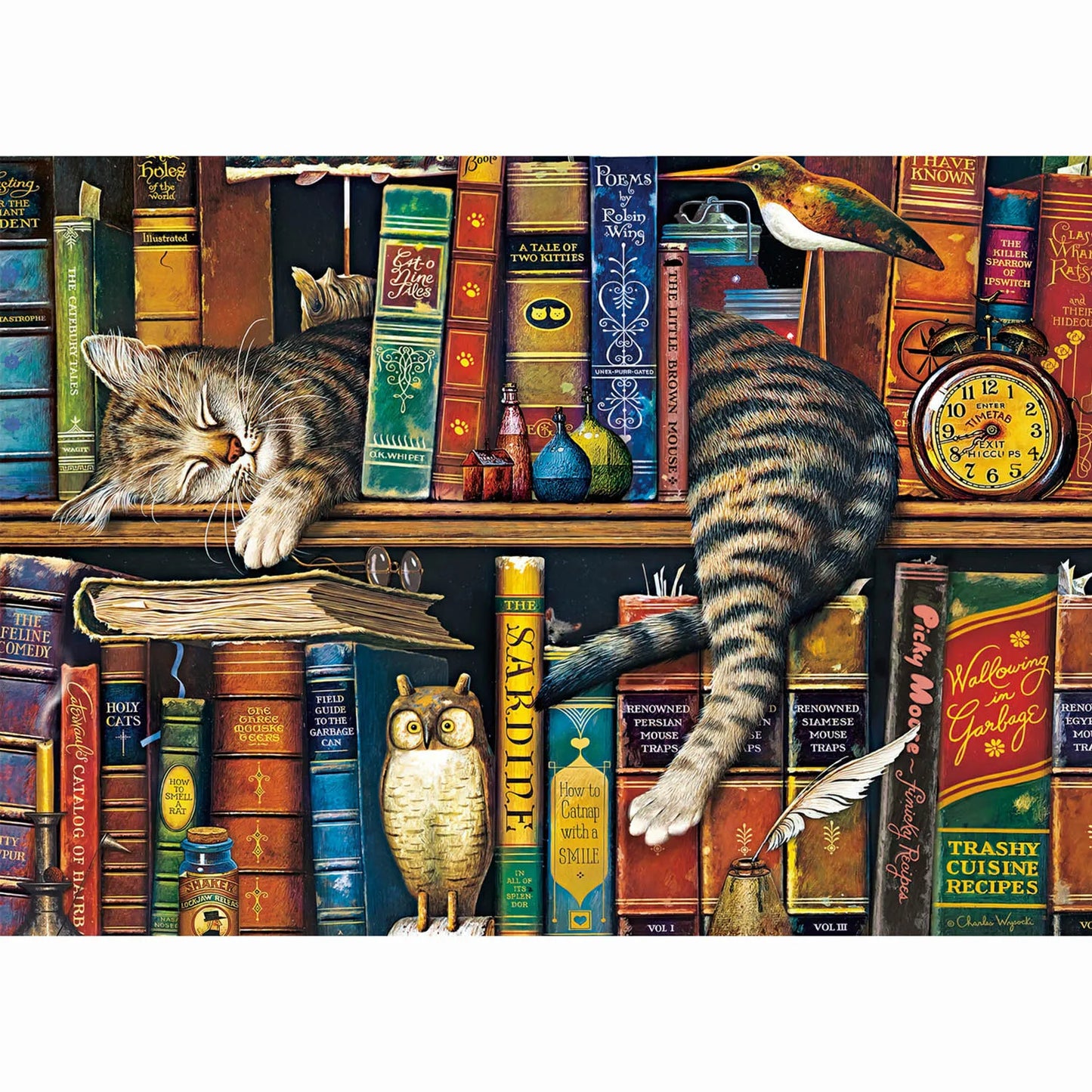 1000 Piece Bookshelf Tabby Cat Jigsaw Puzzle