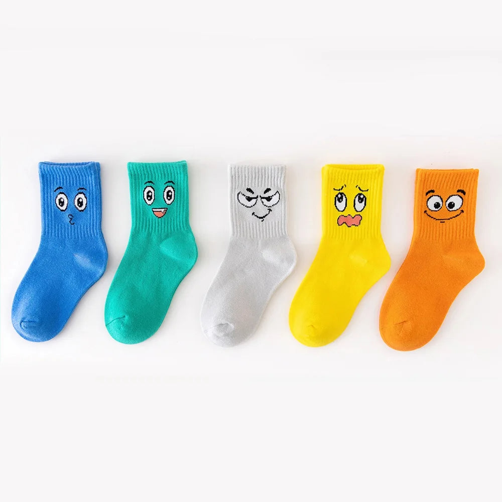 5 Pair Colourful Kids Emoticon Face Socks