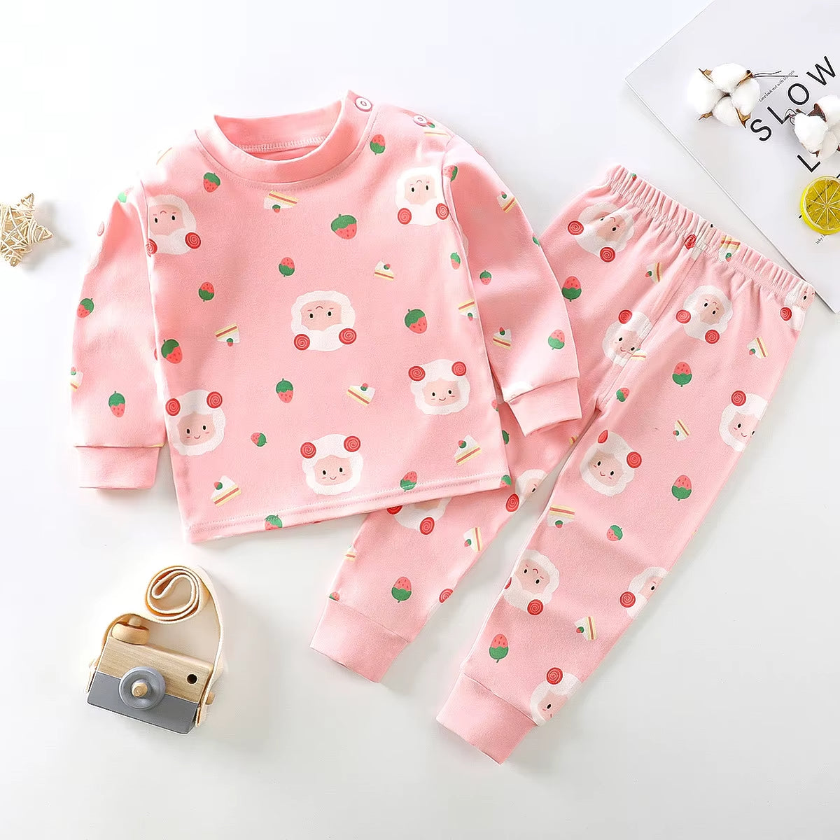 Children's Strawberry Pink and Teacake Print Outfit Set