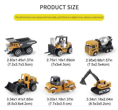 6 Piece Diecast Set Engineering Construction Vehicles