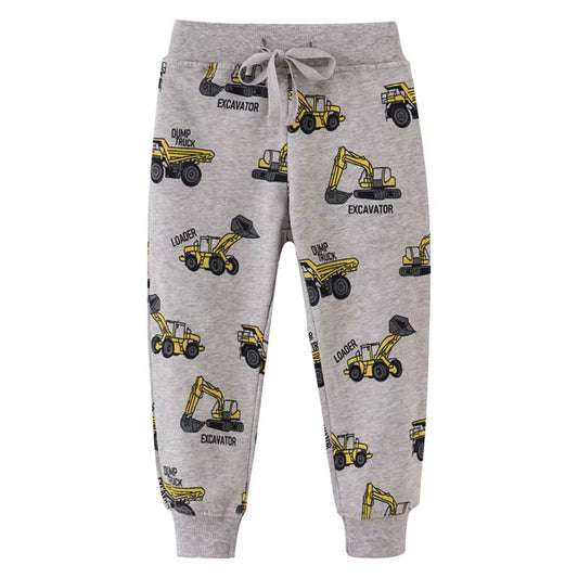 Cartoon Print Excavator Boys Sweatpants