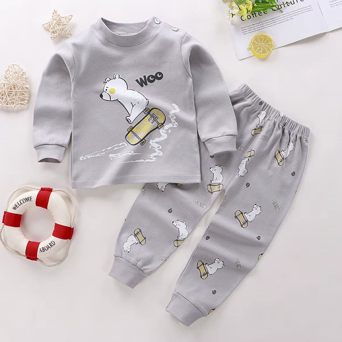 Children's Grey Polar Bear Print Outfit Set