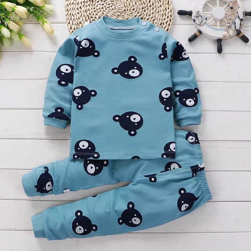 Children's Sky Blue and Teddy Bear Print Outfit Set