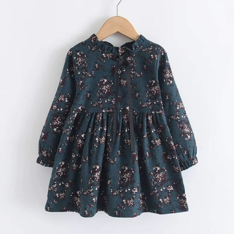 Deep Green Bow Collar Floral Dress