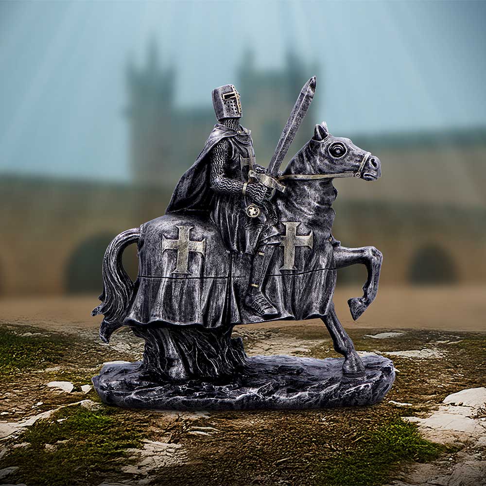 To Serve – Majestic Templar Knight Figurine on Horseback