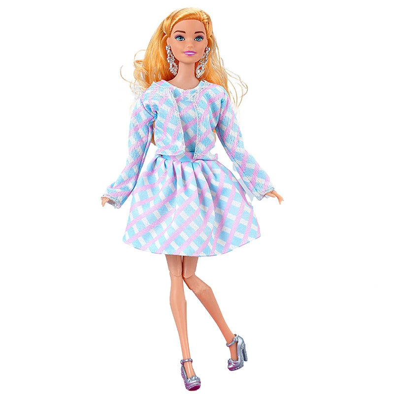 Lulu Fashion Doll Ella in Baby Blue and Pink Chequered Dress