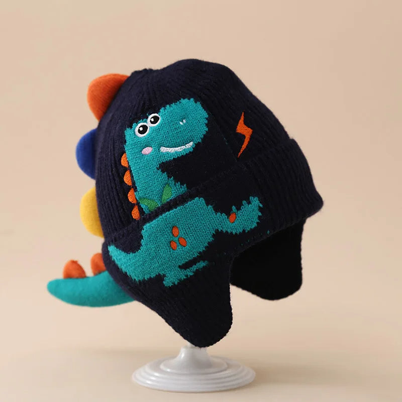 Children's Warm Baby Dinosaur Knitted Cotton Beanie